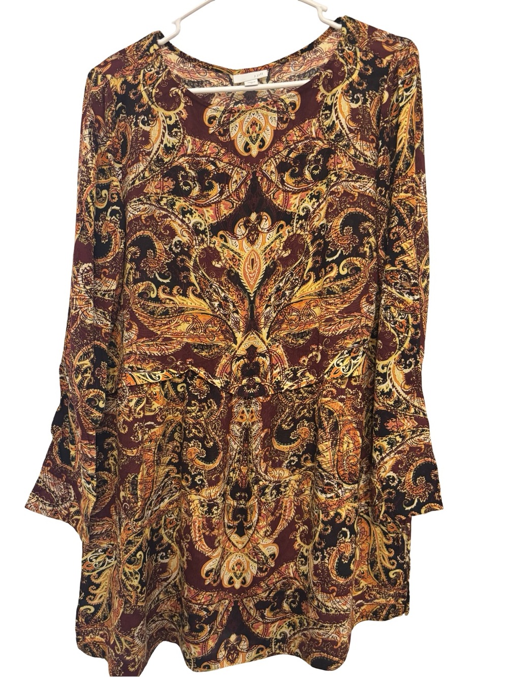 J. Jill Paisley Long-Sleeve Boho 70’s Artsy Fall Colors Tunic Dress Medium